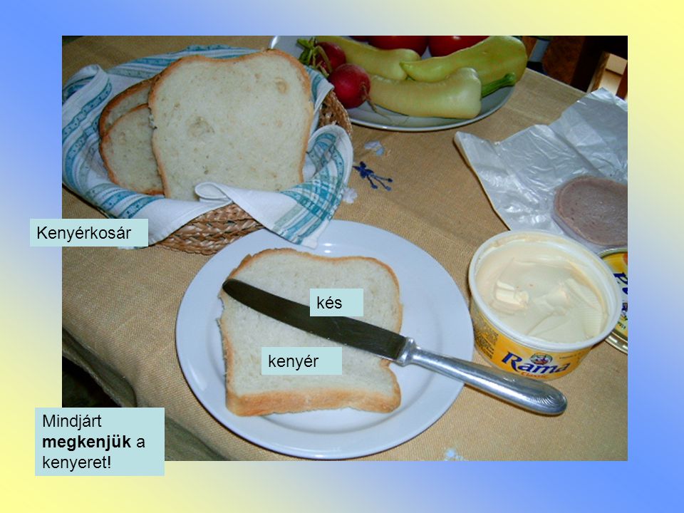 Kenyérkosár kés kenyér Mindjárt megkenjük a kenyeret!