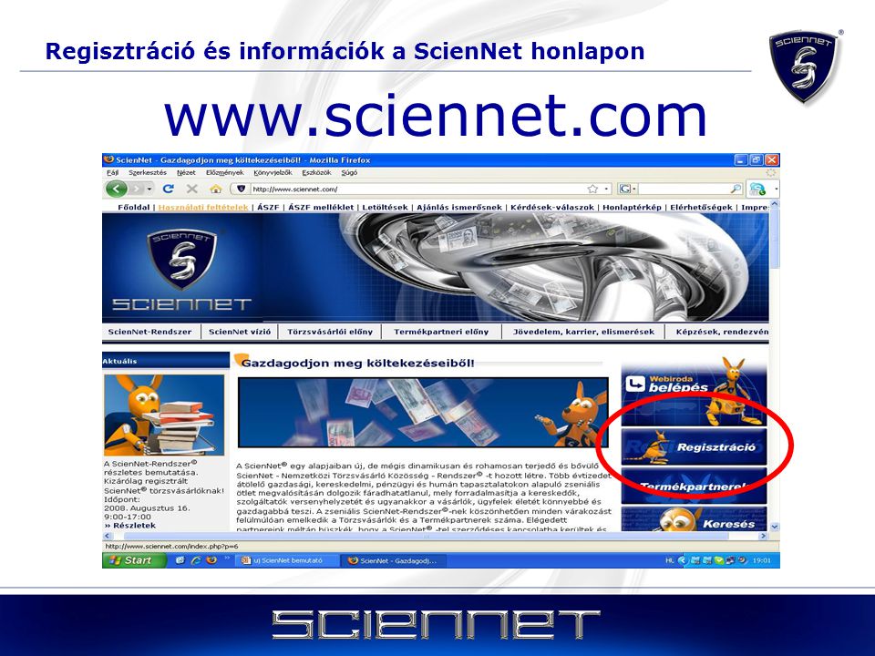 Regisztráció és információk a ScienNet honlapon