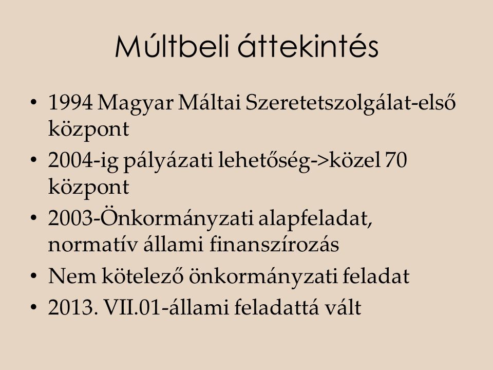 Múltbeli áttekintés 1994 Magyar Máltai Szeretetszolgálat-első központ
