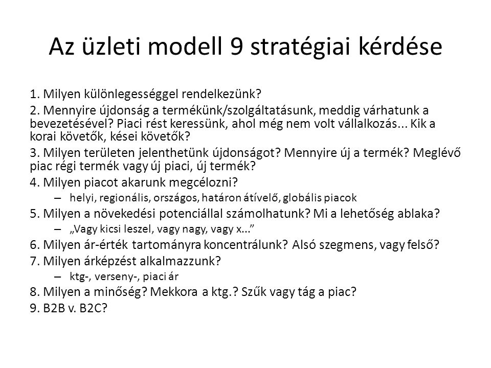 Az üzleti modell 9 stratégiai kérdése