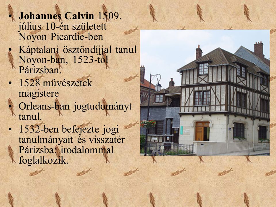 Johannes Calvin július 10-én született Noyon Picardie-ben