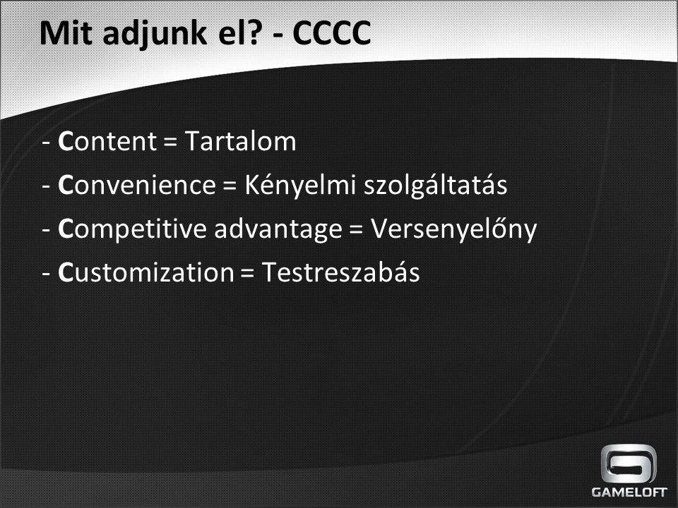 Mit adjunk el - CCCC - Content = Tartalom
