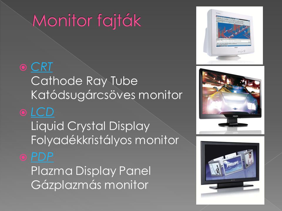 Monitor fajták CRT Cathode Ray Tube Katódsugárcsöves monitor