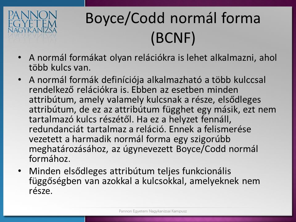 Boyce/Codd normál forma (BCNF)