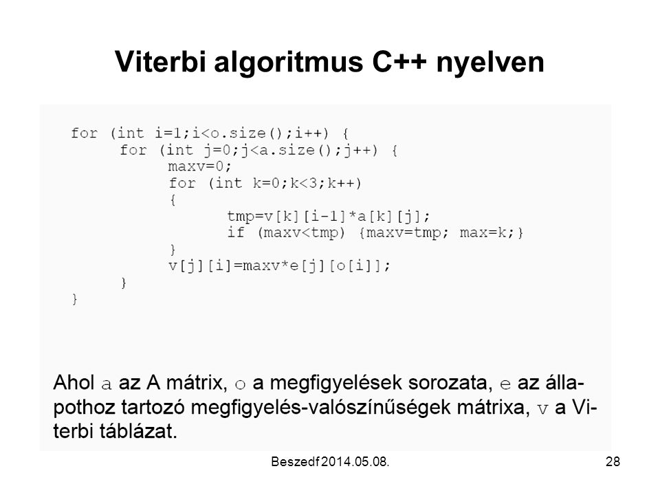 Viterbi algoritmus C++ nyelven