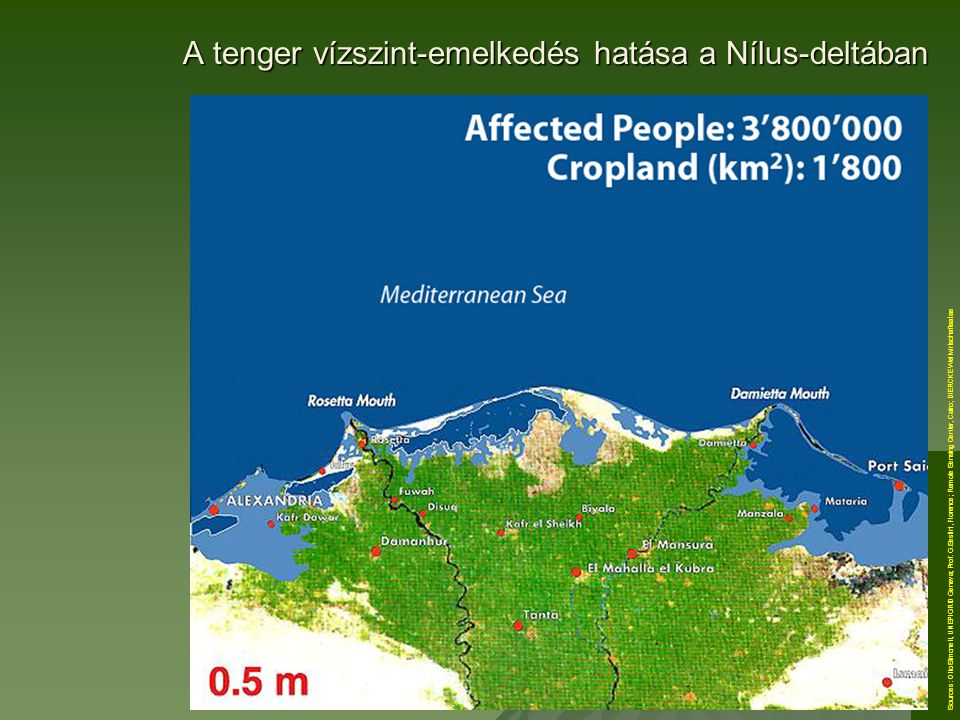 A tenger vízszint-emelkedés hatása a Nílus-deltában