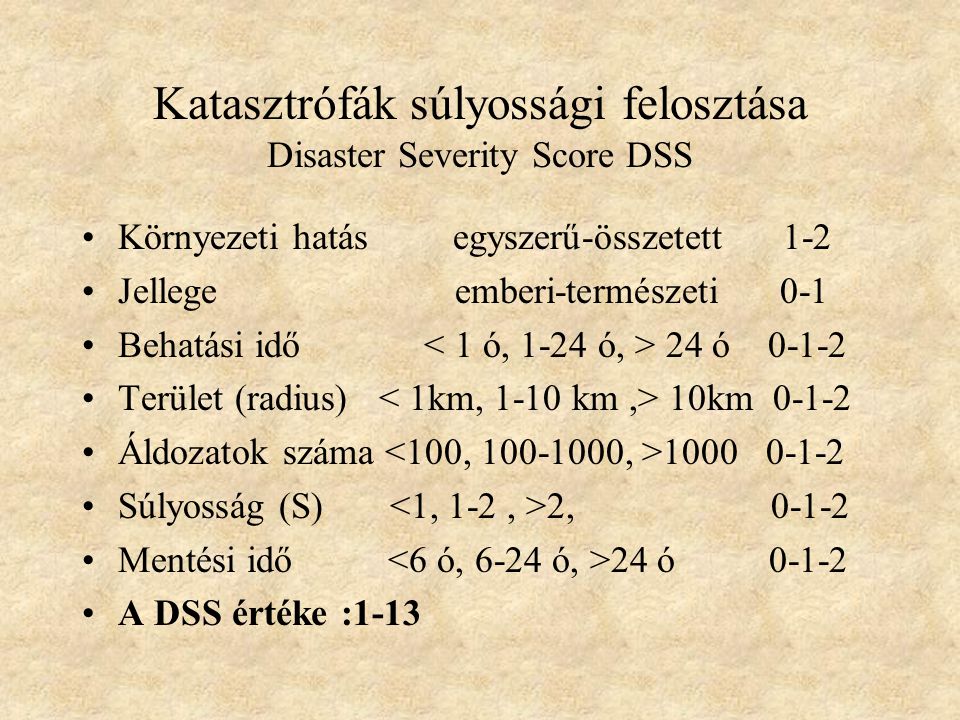 Katasztrófák súlyossági felosztása Disaster Severity Score DSS