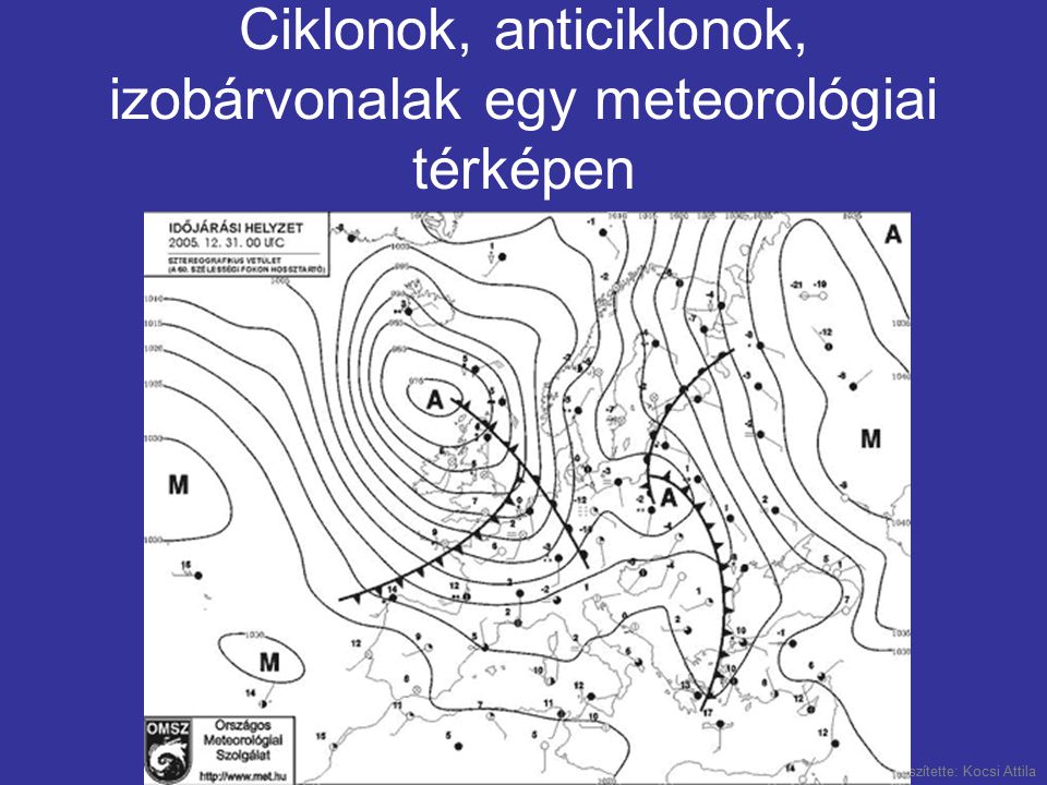 Ciklonok, anticiklonok, izobárvonalak egy meteorológiai térképen