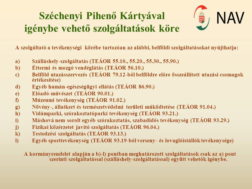 Széchenyi Pihenő Kártyával igénybe vehető szolgáltatások köre