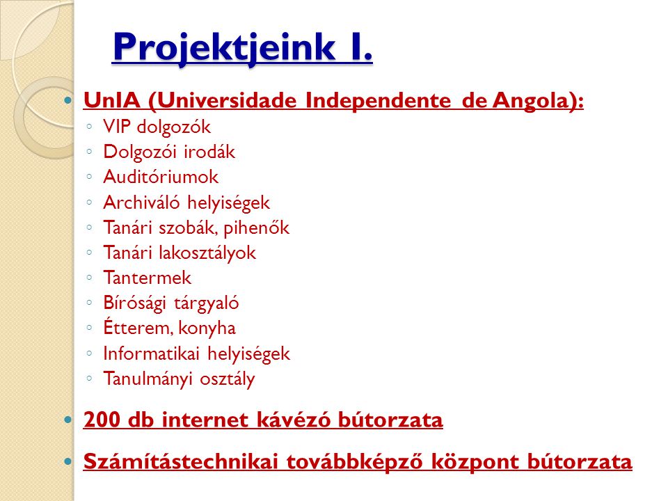 Projektjeink I. UnIA (Universidade Independente de Angola):