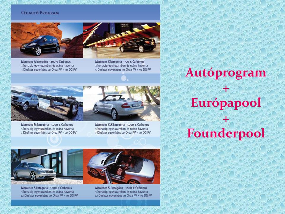 Autóprogram + Európapool + Founderpool