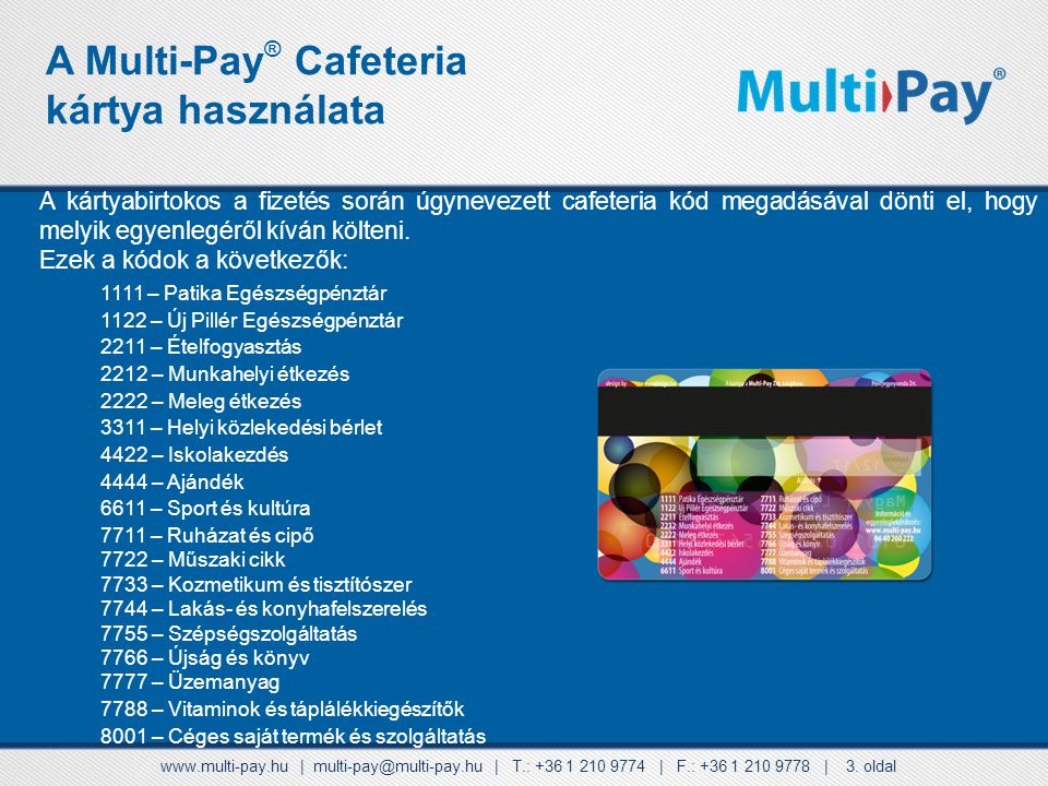 A Multi-Pay® Cafeteria kártya használata