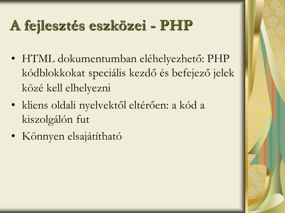 A fejlesztés eszközei - PHP