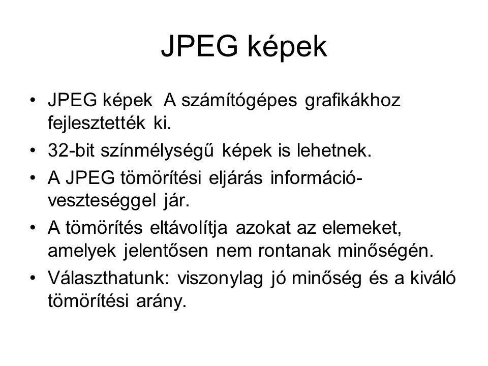JPEG képek JPEG képek A számítógépes grafikákhoz fejlesztették ki.