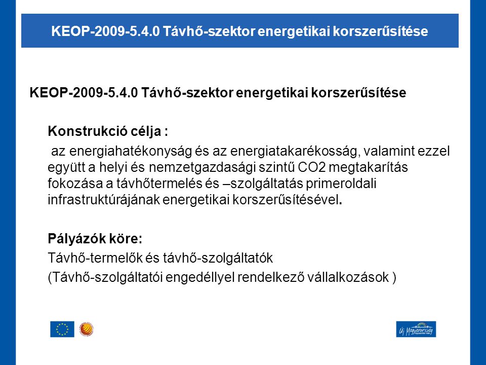 KEOP Távhő-szektor energetikai korszerűsítése
