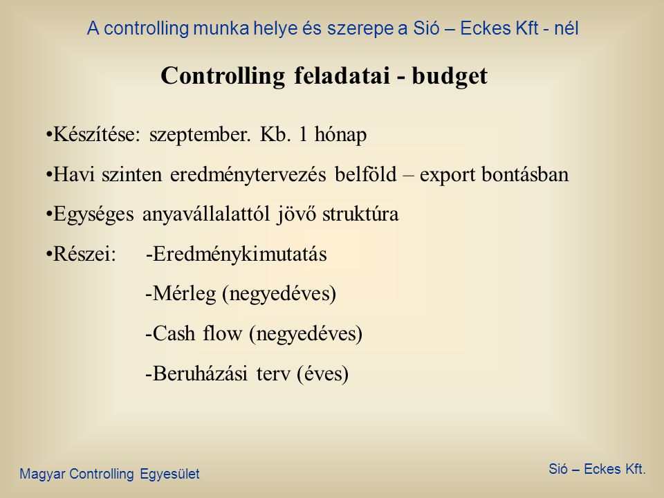 Controlling feladatai - budget