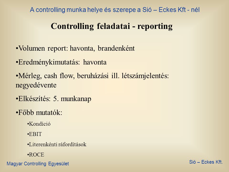 Controlling feladatai - reporting