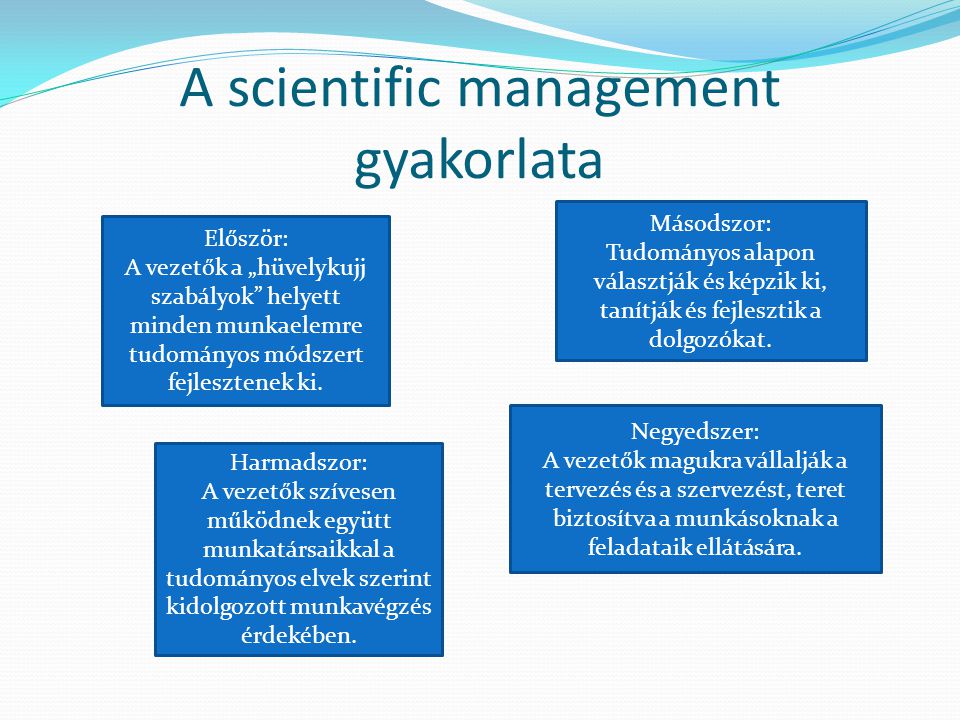 A scientific management gyakorlata