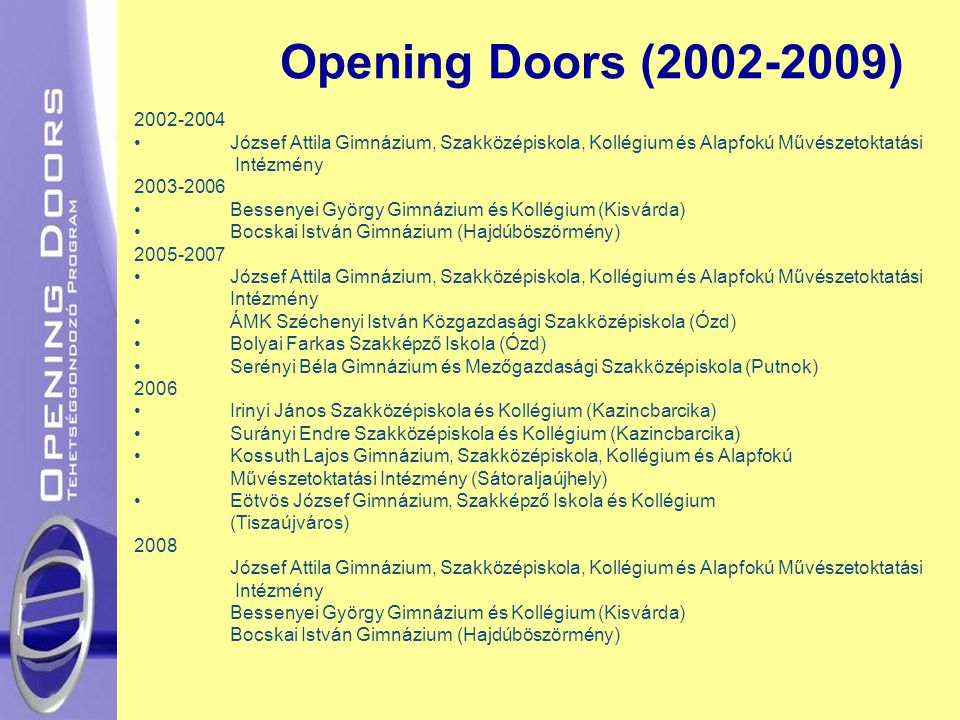 Opening Doors ( ) • József Attila Gimnázium, Szakközépiskola, Kollégium és Alapfokú Művészetoktatási.