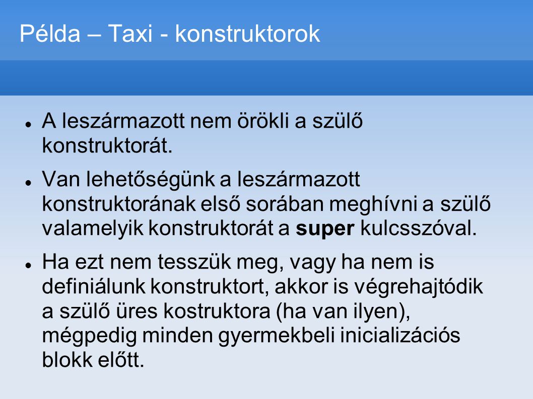 Példa – Taxi - konstruktorok
