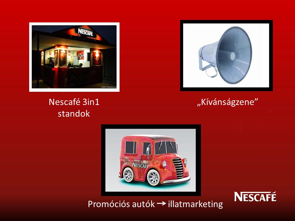 Nescafé 3in1 standok „Kívánságzene Promóciós autók illatmarketing