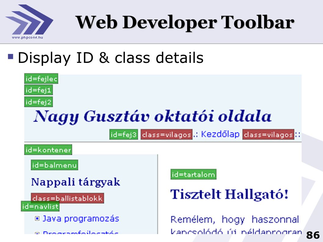 Web Developer Toolbar Display ID & class details