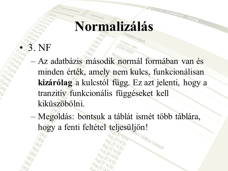 Normalizálás 3. NF.