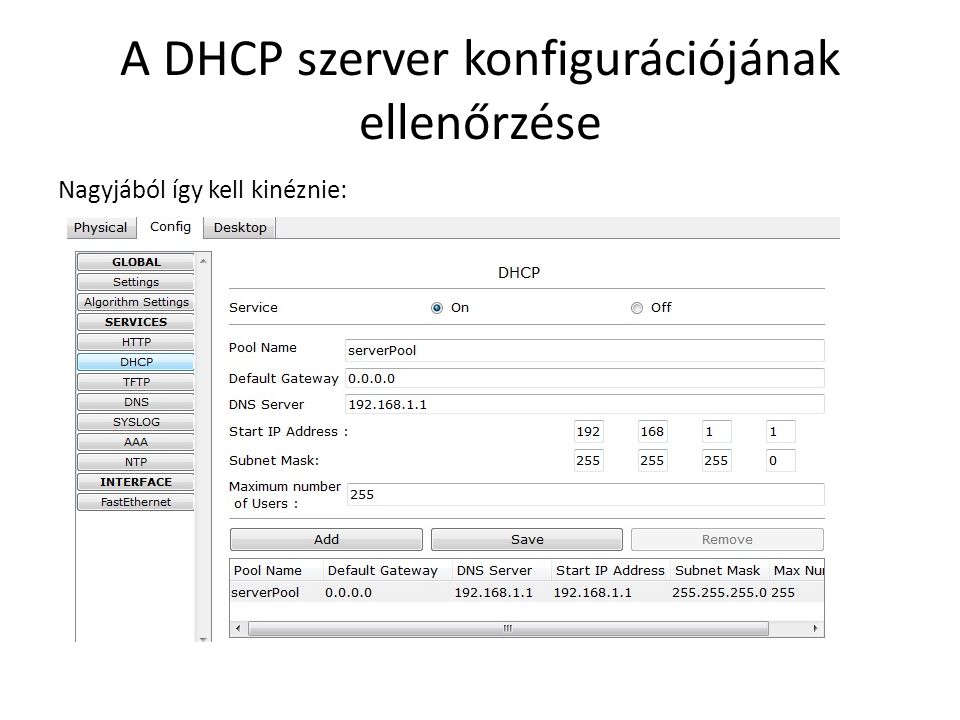 A DHCP szerver konfigurációjának ellenőrzése