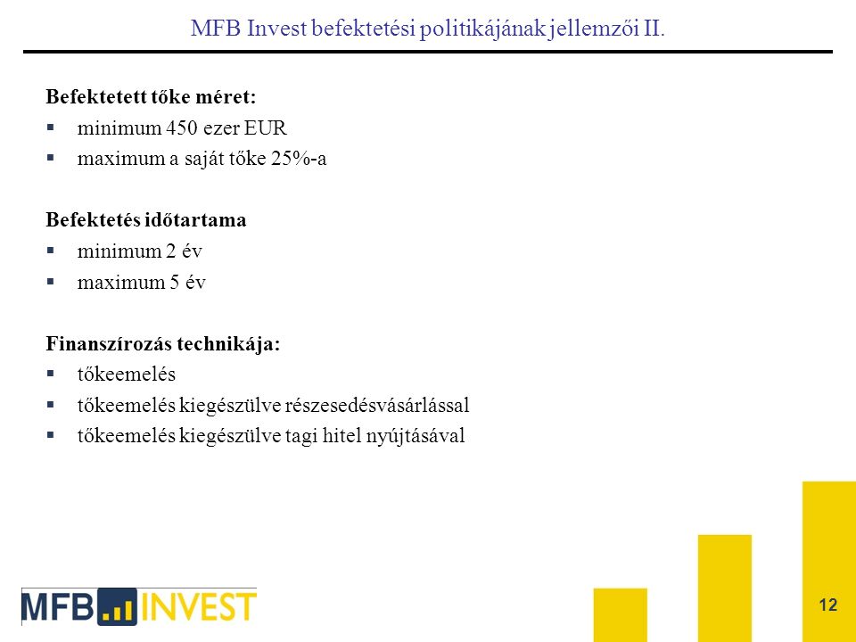 MFB Invest befektetési politikájának jellemzői II.