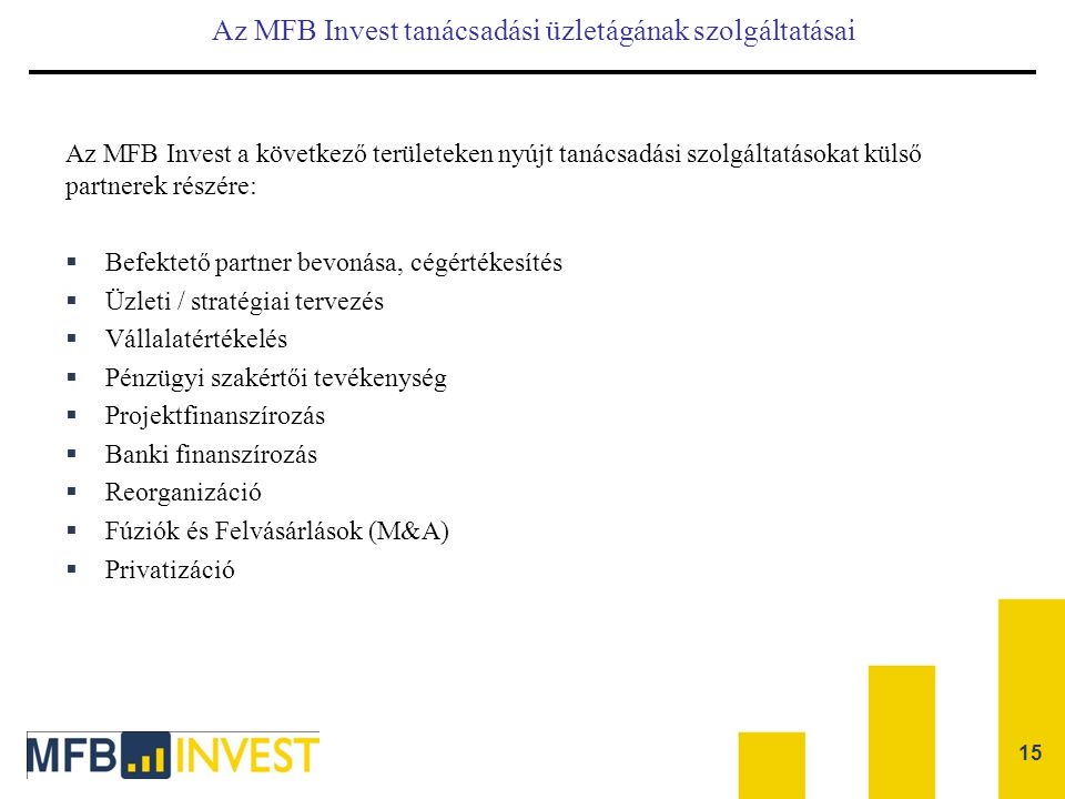 Az MFB Invest tanácsadási üzletágának szolgáltatásai
