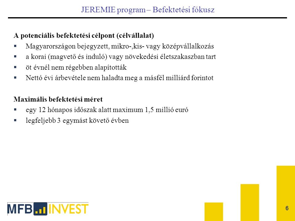 JEREMIE program – Befektetési fókusz