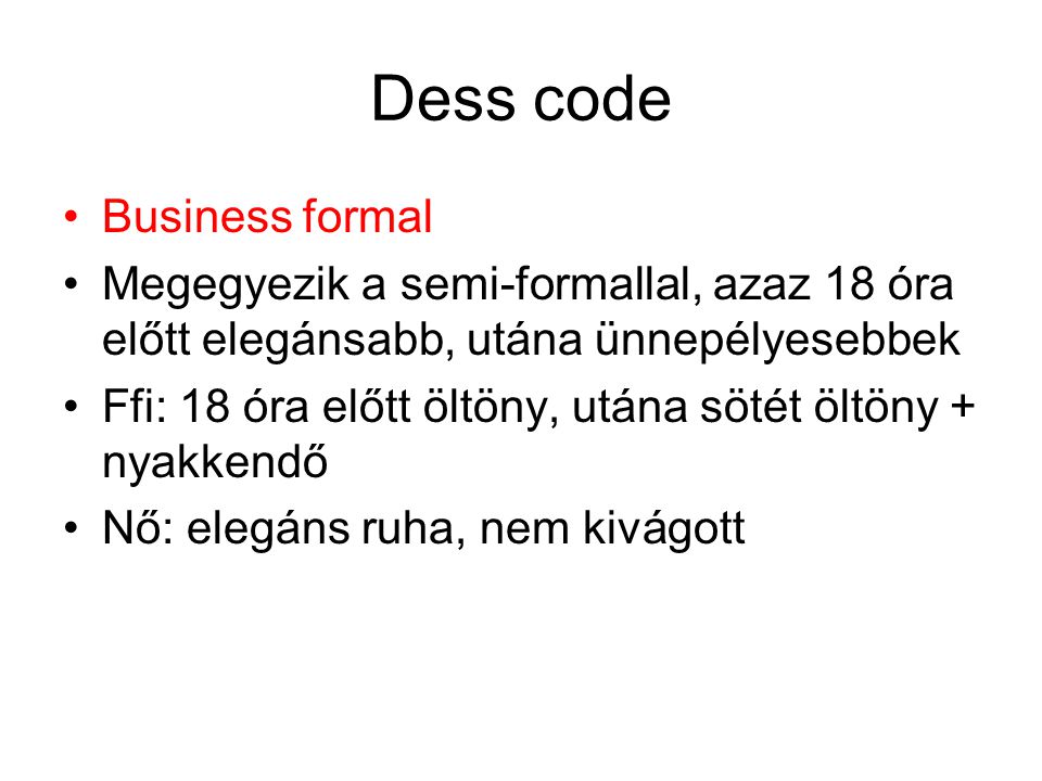 Dess code Business formal