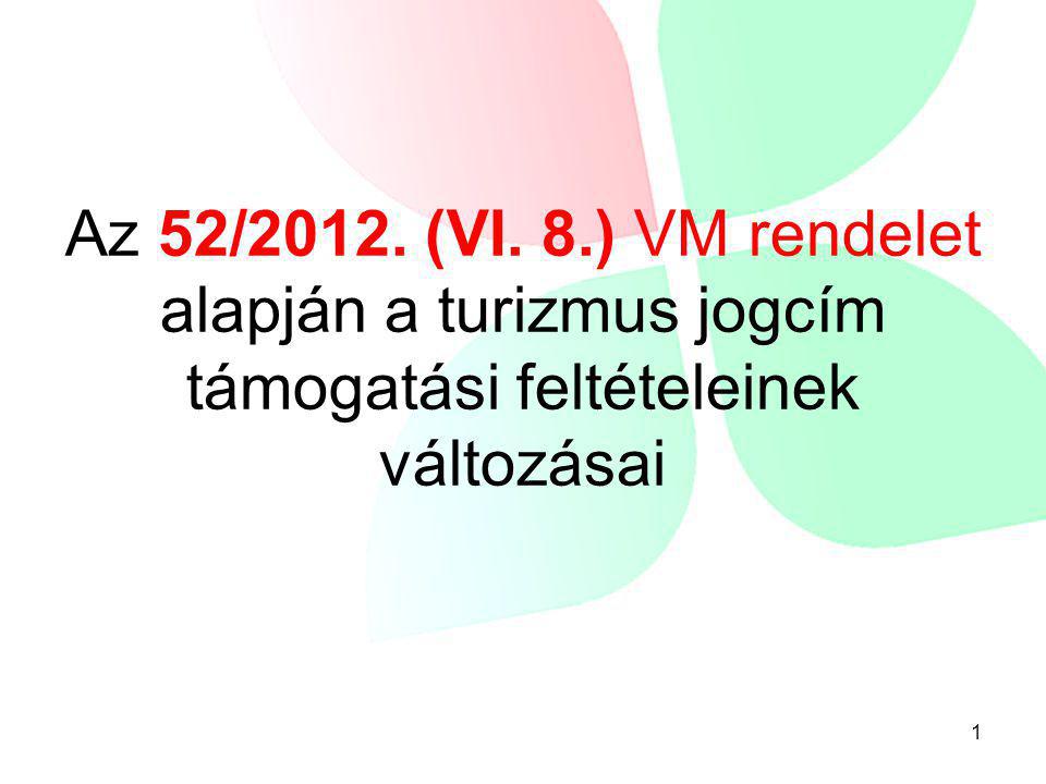 Az 52/2012. (VI. 8.) VM rendelet alapján a turizmus jogcím támogatási feltételeinek változásai