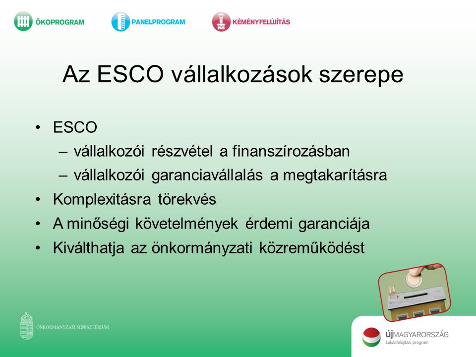 Az ESCO vállalkozások szerepe