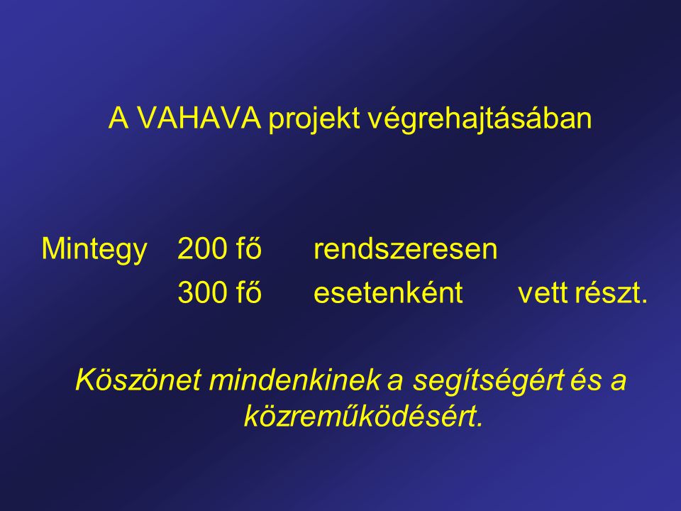 A VAHAVA projekt végrehajtásában