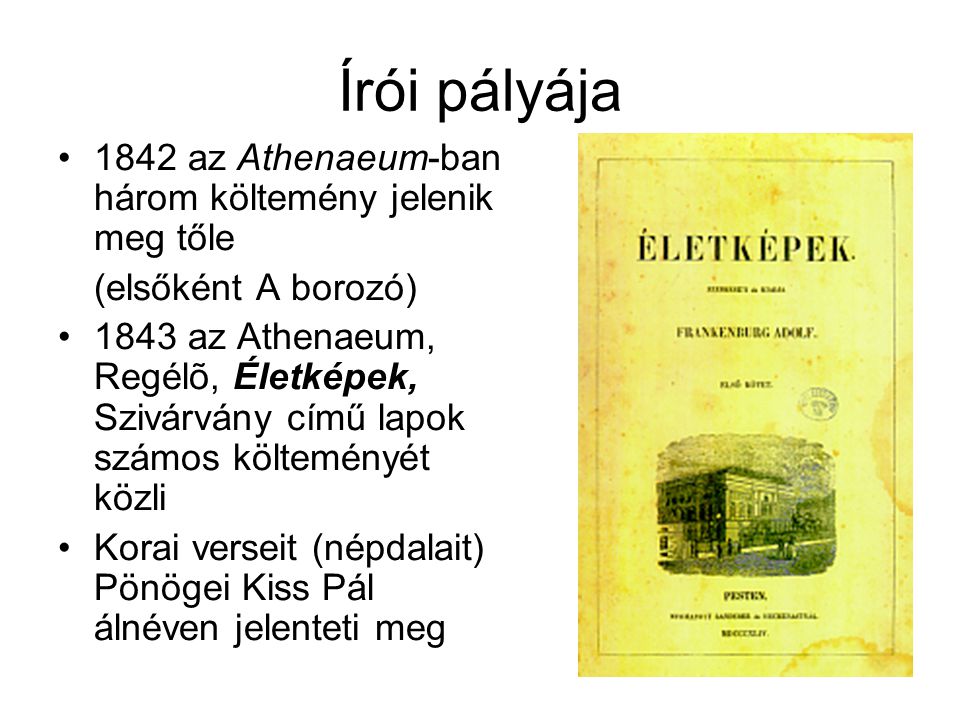Írói pályája 1842 az Athenaeum-ban három költemény jelenik meg tőle