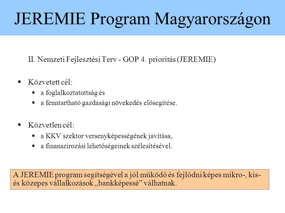JEREMIE Program Magyarországon