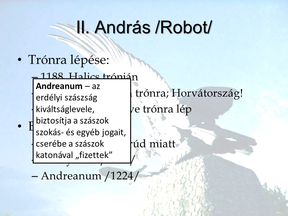 II. András /Robot/ Trónra lépése: Belpolitikája Halics trónján