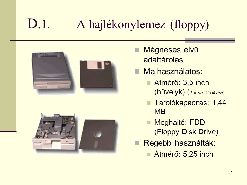 D.1. A hajlékonylemez (floppy)