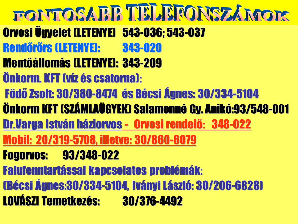 FONTOSABB TELEFONSZÁMOK