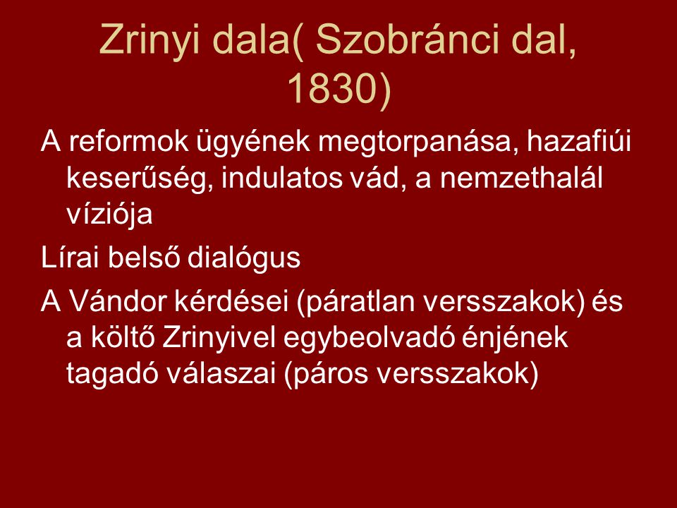 Zrinyi dala( Szobránci dal, 1830)