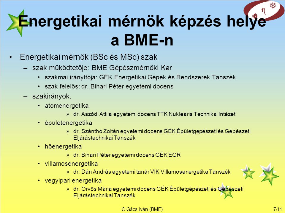 Energetikai mérnök képzés helye a BME-n