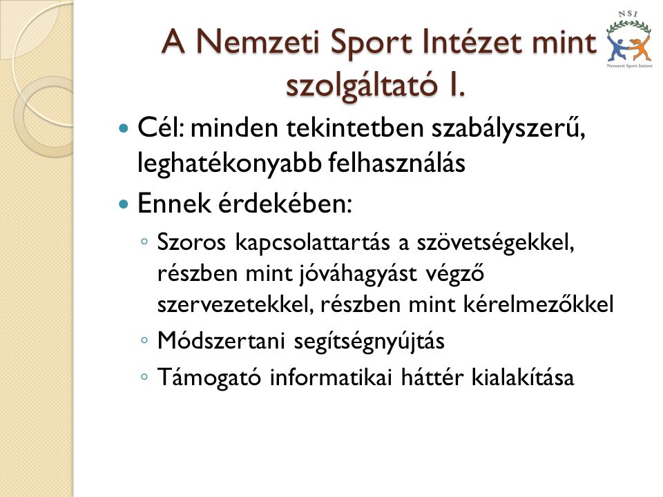 A Nemzeti Sport Intézet mint szolgáltató I.