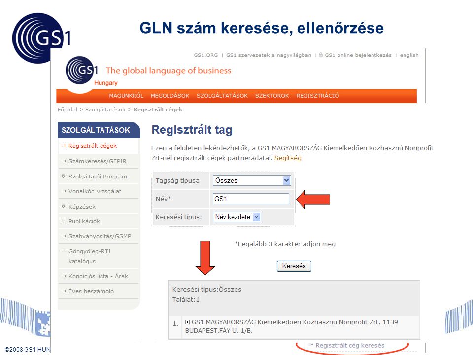 GLN szám keresése, ellenőrzése