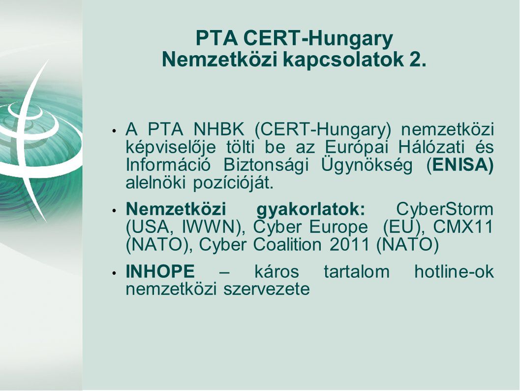 PTA CERT-Hungary Nemzetközi kapcsolatok 2.