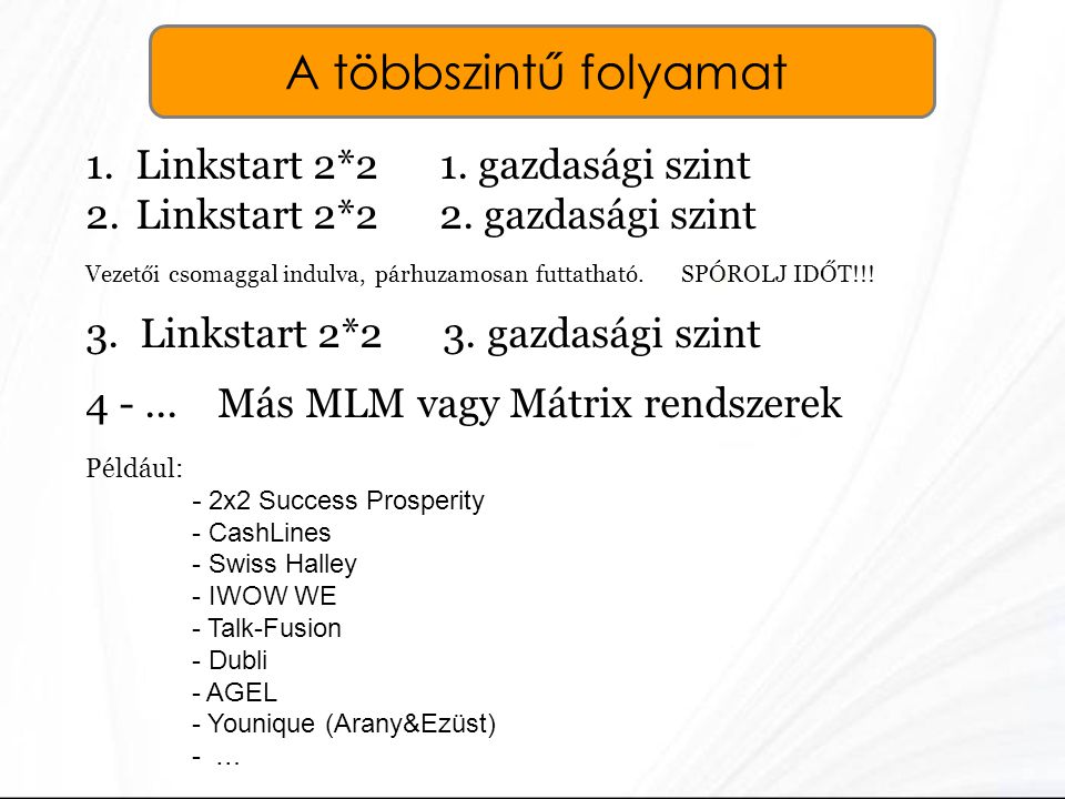 A többszintű folyamat Linkstart 2*2 1. gazdasági szint