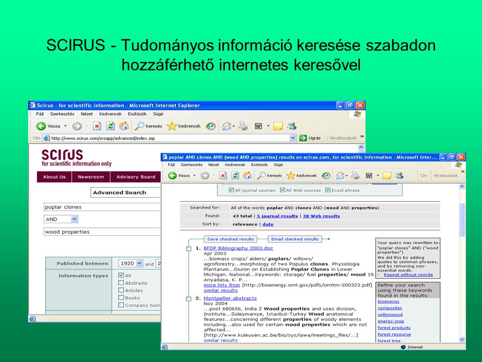 SCIRUS - Tudományos információ keresése szabadon hozzáférhető internetes keresővel