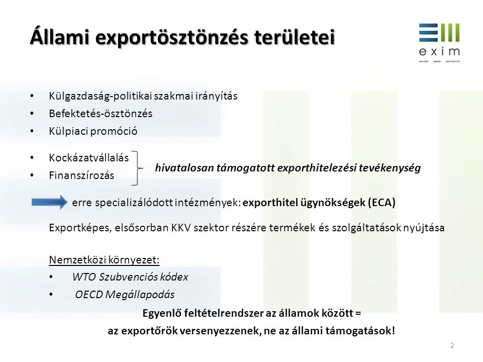 Állami exportösztönzés területei