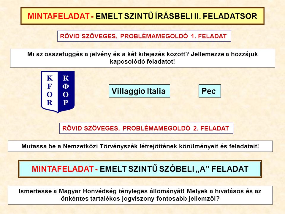 MINTAFELADAT - EMELT SZINTŰ ÍRÁSBELI II. FELADATSOR