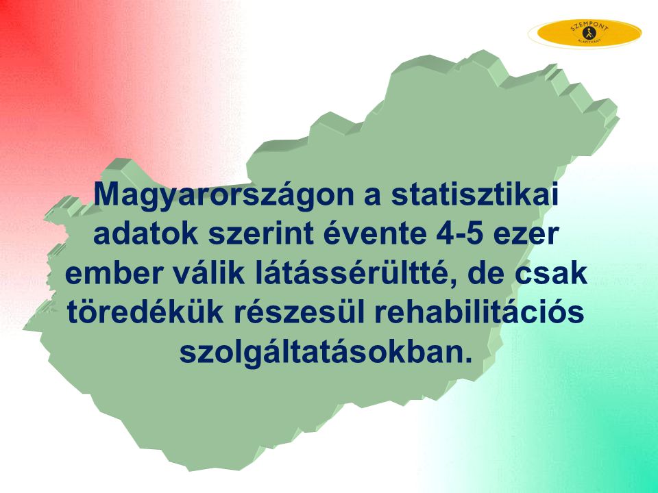 Magyarországon a statisztikai adatok szerint évente 4-5 ezer ember válik látássérültté, de csak töredékük részesül rehabilitációs szolgáltatásokban.